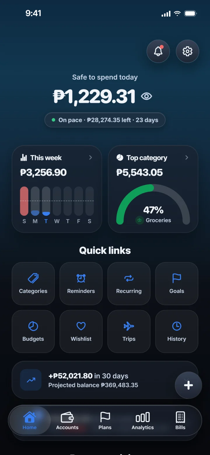 Home in dark mode